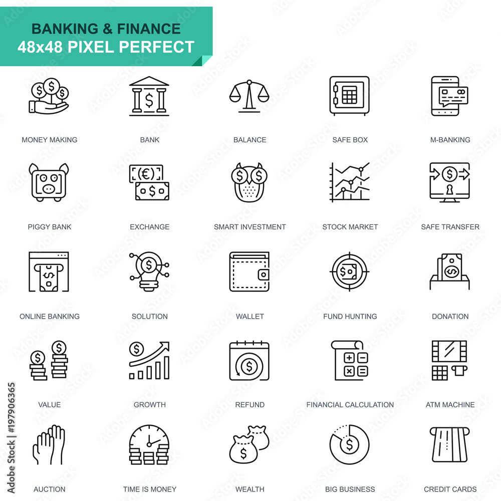 Fototapete simple set banking and finance line icons for website and mobile apps. contains such icons as balanc