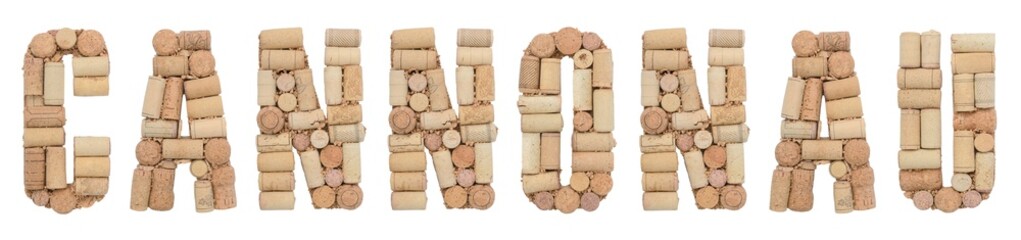 Grape variety Cannonau made of wine corks Isolated on white background