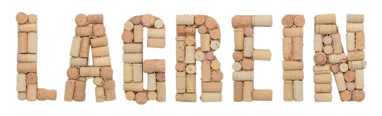 Grape variety Lagrein made of wine corks Isolated on white background