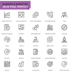 Simple Set Business and Marketing Line Icons for Website and Mobile Apps. Contains such Icons as Vision, Mission, Planning, Market. 48x48 Pixel Perfect. Editable Stroke. Vector illustration. © alexdndz