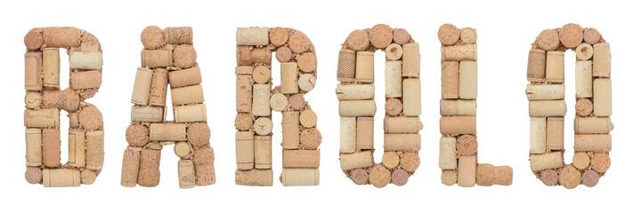 Grape variety Barolo made of wine corks Isolated on white background