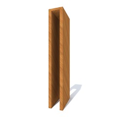Conceptual wood or wooden brown font or type, timber or lumber industry piece isolated on white background. Educative hadwood material, smooth surface pine handmade sculpted object as 3D illustration