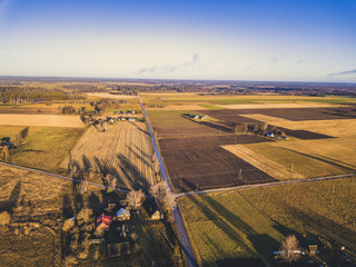 Drone photo of the countryside fields - vintage look edit