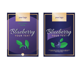 Vector set of product labels. Blueberry template for food packaging.