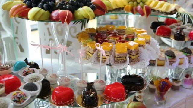 Delicious wedding reception candy bar dessert table