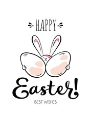 Happy Easter card with rabbit, egg and lettering