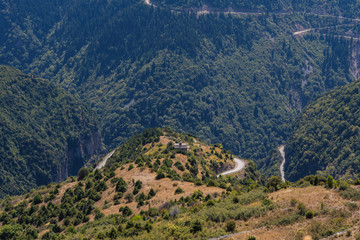 Panoramic view of mountain in National Park of Tzoumerka, Greece Epirus region. Mountain in the clouds