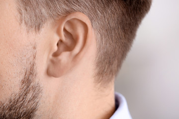 Obraz premium Mature man, closeup. Hearing problem