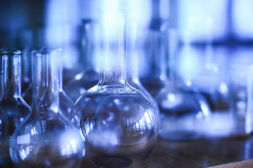 Test-tubes. Various Empty Laboratory glassware in a cupboard.