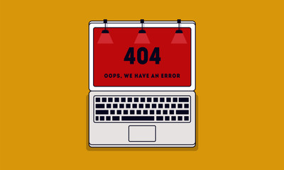 Error 404 page not found. Vector Illustration of Laptop with billboard lights on top. Broken Website Page
