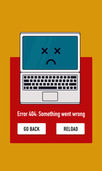 Error 404 page not found. Vector Illustration of Laptop with billboard lights on top. Broken Website Page