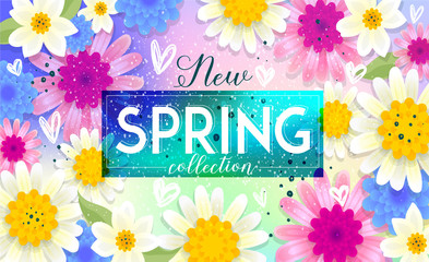 Spring Sale Banner. Paper cut Floral card. Spring blossom. Happy Women's Day. 8 March. Text. Seasonal holiday. Spring Sale Poster, voucher discount. Memphis style spring summer