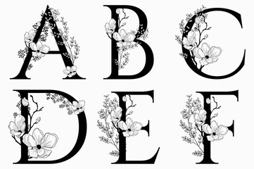 Vector Hand Drawn floral uppercase letters monograms - 197913521