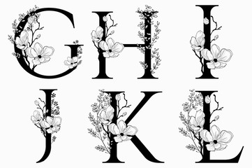 Vector Hand Drawn floral uppercase letters monograms