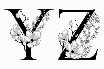 Vector Hand Drawn floral uppercase letters monograms