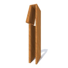Conceptual wood or wooden brown font or type, timber or lumber industry piece isolated on white background. Educative hadwood material, smooth surface pine handmade sculpted object as 3D illustration