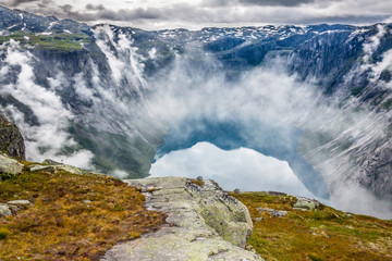 Beautiful norwegian landscape with mountains on the the way to trolltunga