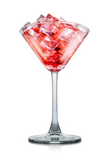 Cosmopolitan cocktail in martini glass with strawberry on white background with clipping path