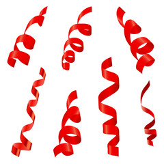 Red serpentine ribbon on a transparent background. Vector illustration.