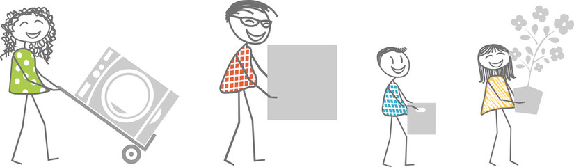 Une famille heureuse porte des cartons pour un déménagement