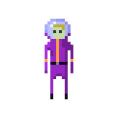 Pixel character space space traveler with blaster for games and websites