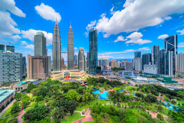 Kuala Lumpur, Malaysia. Die Zwillingstürme und der KLCC Park