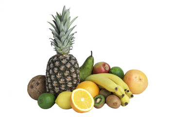 A lot of ripe fruits isolated on a white background.