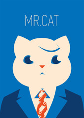 Vector portait of a cat in suit and tie. businessman character