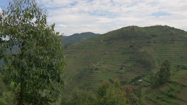 Panoramic view of hills on a cloudy day in Uganda