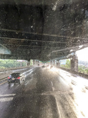 Rain water droplets on a car window