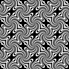 Fototapeta premium Vector sunburst seamless pattern with swirl and geometric wave. Abstract black seamless pattern on white background