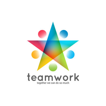 teamwork logo business star concept on white background