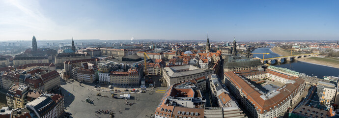 Beautiful super wide-angle sunny aerial view of Dresden.