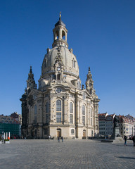Fototapeta na wymiar Frauenkirche Dresden on a sunny day with blue sky, Germany.