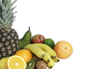 A lot of ripe fruits isolated on a white background.