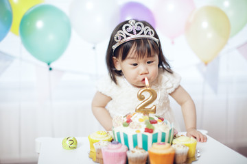 Fototapeta na wymiar Baby girl celebrate her second birthday