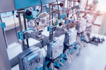 Electrical equipment. Electricity cable and crimper. Electricity meter