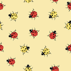 red and yellow ladybugs on a light background, seamless pattern