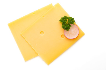 Cheese slice isolated on the white background.