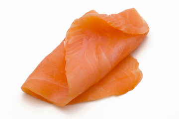 Fresh salmon slice and spice on the white background.