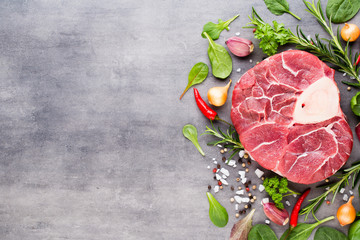 Raw fresh meat Ribeye Steak with spice.