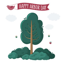 Arbor Day. Picture of a tree. Vector illustration for a holiday. Symbol of arboriculture, forests, agriculture. Space for text
