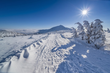 Beautiful landscape of winter Karkonosze mountains, Panorama