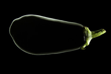 An eggplant with illuminated silhouette in a dark black background