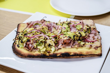 Delicious brussels sprout and prosciutto flatbread