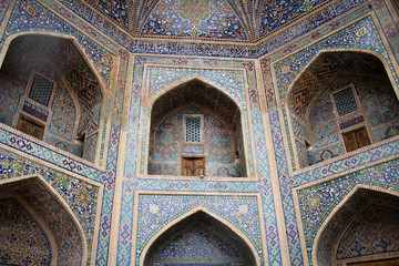 Masterpiece of islamic interior, maiolica and mosaic technique, Samarkand, Uzbekistan