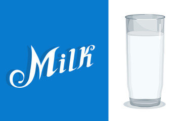 Milk logo. Healthy drink. Lettering. Milk is a nutritious liquid. Ecologically pure natural cow milk and dairy products.