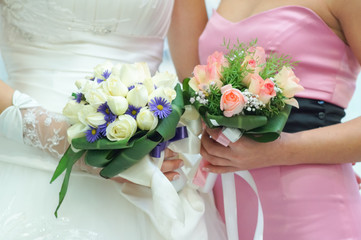 bridal bouquet and bridesmaids