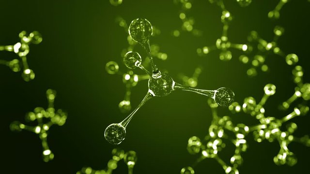 Green glass molecule models. Loopable 3D animation