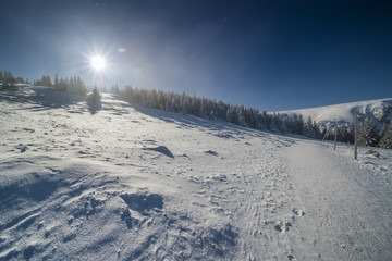 Beautiful landscape of winter Karkonosze mountains, Panorama